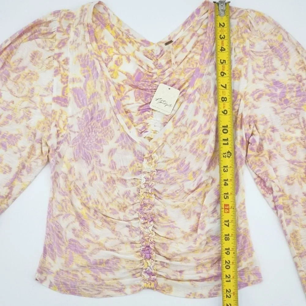 Free People Say The Word Top Blouse Womens Extra Large XL Puff Sleeves Boho Chic